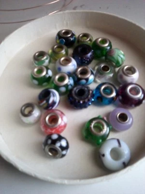 Lot of 23 European & Large hole Beads ~ many sterling - Image 1 of 3