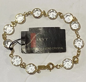 Neu Vintage Savvy Swarovski Klar Kristall Armband Goldfarben Original Karte - Bild 1 von 6