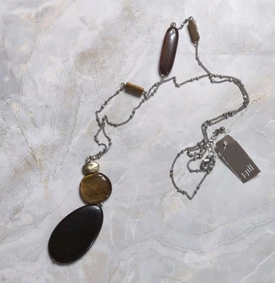 NUEVO CON ETIQUETAS J. JILL Elegante Collar Colgante Piedras Marrones Cadena Plata Foto 1 de 4