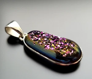 Unikat 🩷 925 Silber Halsketten Anhänger Regenbogen Druse Echtschmuck - Picture 1 of 8