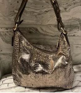 Cole Haan Metallic Leather Snakeskin Embossed Shoulder Bag Large EUC - Picture 1 of 13