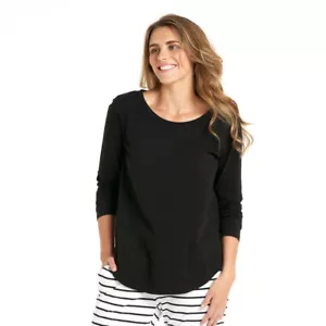 BETTY BASICS MEGAN LONG SLEEVE COTTON TOP - BLACK SIZE 8-22 - Bild 1 von 4
