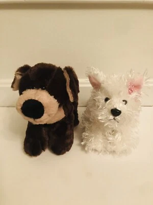 LOT OF 2, Ganz Webkinz  Mocha Pup Toy Brown Tan 10” and White Terrier Dog Plush - Image 1 of 4