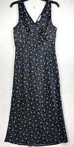 And Now This Dress Size Medium Black Floral Satin Shift Maxi Prairie Cottagecore - Picture 1 of 13