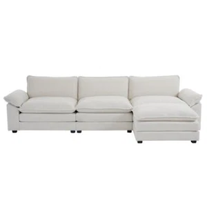 120'' Convertible Sectional Sofa L-Shape Couch Chaise Chenille Living Room White - Picture 1 of 9