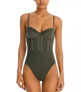 $275 SIMKHAI Women's Beatrix Bustier One Piece Swimsuit, Green, XS - Picture 1 of 4