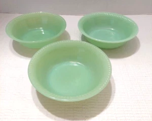3 Green Jadeite Jane Ray Ribbed Fruit Berry Dessert Bowls (1 Fire King) 4 7/8" - Picture 1 of 13