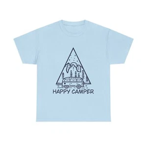 Happy Camper Hippy Bus Mountains Unisex Heavy Cotton Tee - Picture 1 of 37