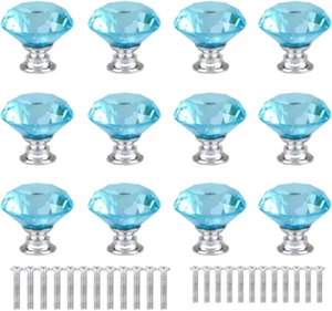 12 Pcs 30Mm Diamond Shape Crystal Glass Cabinet Knobs with Screws Drawer Knob Pu - Picture 1 of 7