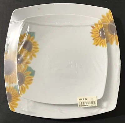 IKEA Juego de 2 Platos Girasoles NUEVO Bordes Cuadrados Redondeados Foto 1 de 4