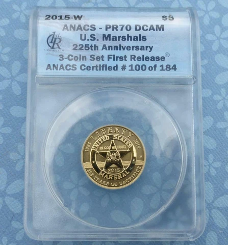 2015 W ANACS Proof 70 Deep Cameo U.S. Marshals 225th Anniversary Gold $5 Coin Cover