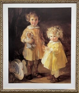 Alice Kent Stoddard "Two Little Sisters" NEW Custom Framed Art Children Dogs NEW - Picture 1 of 3