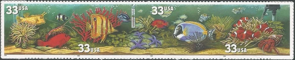 Strip of 4 stamps - Scott 3317-20 - 33 cent - Aquarium Fish - 1999 - MNH - Image 1 of 1