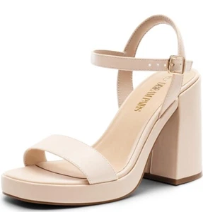 DREAM PAIRS Heels for Women Block Chunky Platform High Heels NIB- Sz 10- NUDE - Picture 1 of 7