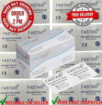 FAST AID PRE-INJECTION SWABS  70% IPA ALCOHOL WIPES TATTOO PIERCING MEDICAL SWAB - Image 1 of 4