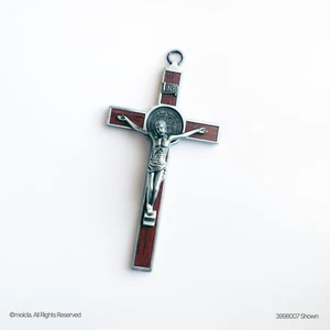 Saint Benedict Rosewood tone Crucifix – 7 Inch Catholic Cross, Cruz Catolica - Picture 1 of 4