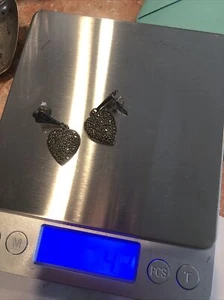 Vintage Sterling silver heart with stones Earrings 4.3 Grams - Picture 1 of 5