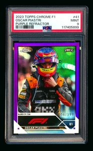 2023 TOPPS CHROME F1 #41 OSCAR PIASTRI RC PURPLE REFRACTOR MCLAREN #6/399 PSA 9! - Picture 1 of 2