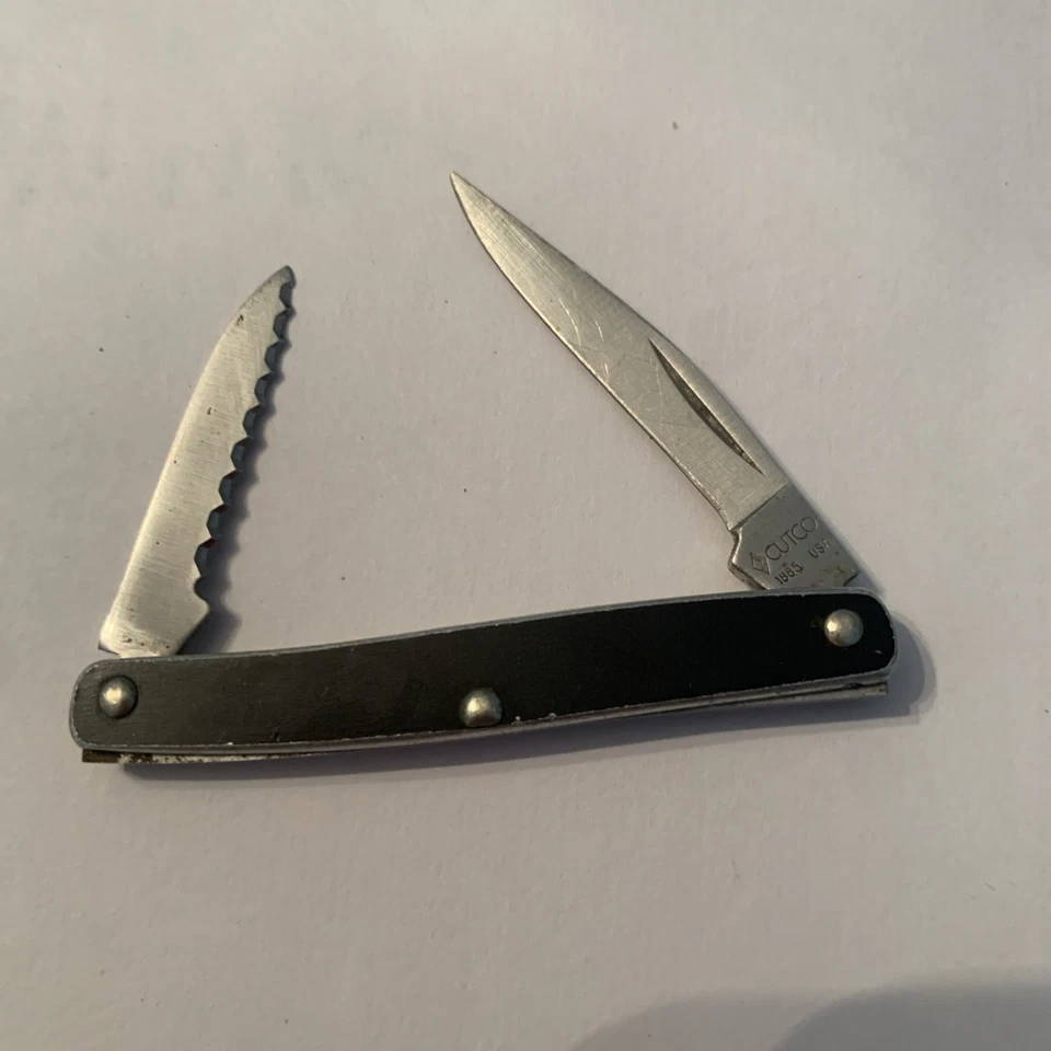 Cutco 1885 美国折叠刀 2 刀片黑色锯齿直罕见 — 第 1/4 张图片