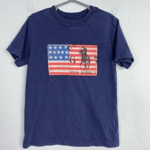 Polo Ralph Lauren Shirt Unisex 7 Blue Patriotic USA Flag Patch Casual Summer - Picture 1 of 7