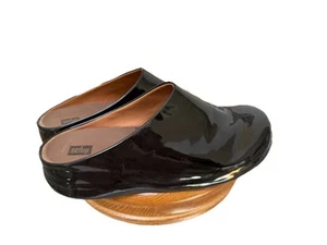 Fitflop Shuv Mules Women's 10 Black Patent Leather Slip On Clogs Comfort Shoes - Picture 1 of 12