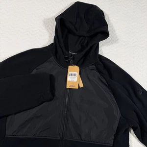 ASICS Mens Black Full Zip Fleece Hoodie Jacket Athletic Gear Size L NWT - Picture 1 of 9