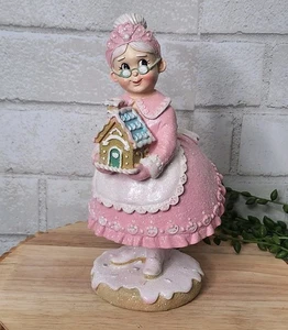 Pink Mrs Claus Baker Gingerbread House Statue Figure Bakery Christmas 8" NEW - Picture 1 of 7