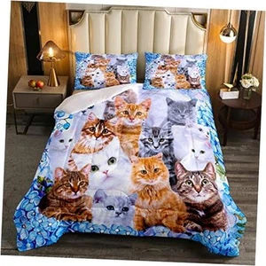 Kids Cute Comforter Cartoon Pets Bedding Set for Children Boys Girls Queen Cat - Picture 1 of 7