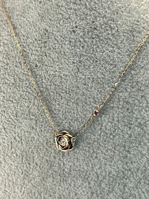 14K Rose gold diamond flower chain necklace with small Ruby 18-20" L pre-owned - Image 1 of 4
