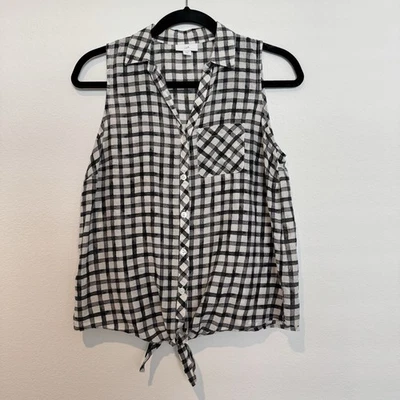 J. JIll Black and White Gingham Sleeveless Cotton Silk Blend Top Size XS - Image 1 of 4