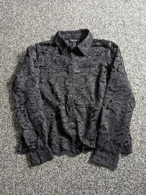New Look Shirt Size 16 Black Floral Lace Textured Weave Button Up Blouse - Image 1 of 4