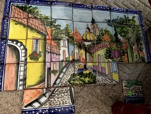MURAL AZULEJO DE CERÁMICA Salpicadero Mosaico Talavera Mexicano -Incompleto, Leer - Imagen 1 de 5