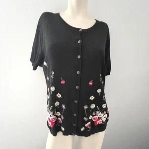 Jaclyn Smith bestickte Strickjacke L Pullover Kurzarm leicht Cottagecore - Bild 1 von 8