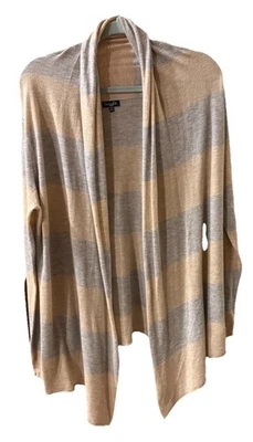 Splendid Cashmere Blend Sweater Open Front Tan & Gray Striped Super Soft Large - Image 1 of 4