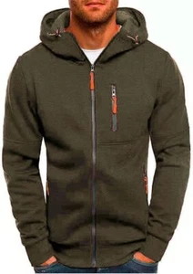 Men Casual Hoodie with Zip Pockets Full Zip Long Sleeve Sweatshirt Sports Jacket - Picture 1 of 19