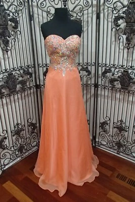 G913 ALYCE  162155 CORAL SZ 0  PAGEANT PROM HOMECOMMING BEADED FORMAL GOWN DRESS - Image 1 of 4
