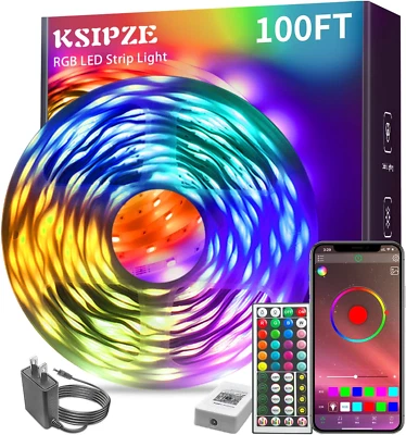 KSIPZE 100Ft Led Strip Lights RGB Music Sync Color Changing,Bluetooth Led Lights with S