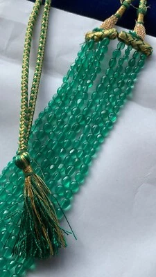 A++  Green Onyx Four Strand Layer Smooth Oval Shape Gemstone Beads Necklaces 18" - Image 1 of 4