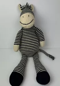 Peluche Pier 1 Imports ZEBRA Negro Blanco Tejido Rayas 21" Peluche ~BONITO - Imagen 1 de 11