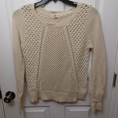 Womens If It Were Me Ivory Open Knit Long Sleeve Pullover Sweater Size Large - Imagem 1 de 4