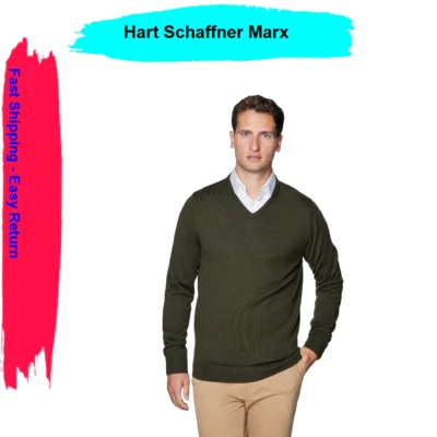 Hart Schaffner Marx Merino Wool V-Neck Sweater, Olive, 2XT - Image 1 of 3
