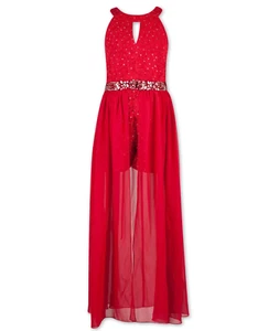 DAMEN 14 STRASS ÄRMELLOS STRAMPLER NETZ OVERLAY BESONDERE ANLÄSSE KLEID, ROT - Bild 1 von 5