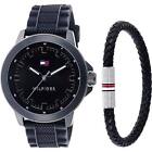 Tommy Hilfiger Men's Watch and Bracelet Gift Set Black Silicone Strap 2770151