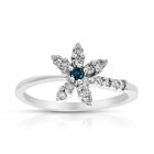 0.35 ct Blue and White Diamond Fashion Ring Flower Round in 10K White Gold Prong