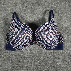 Victorias Secret PINK Wear Everywhere Bra Womens Beige 36DD Blue Floral Push Up - Picture 1 of 16