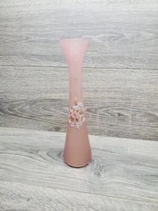 Vtg Fenton Satin Frosted Glass Handpainted Floral Bud Vase 10" Tall - Picture 1 of 6