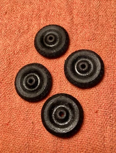4 Wyandotte Marx Tin diecast Toys BLACK RUBBER Tread TOY TIRES / WHEELS  7/8" - Picture 1 of 5