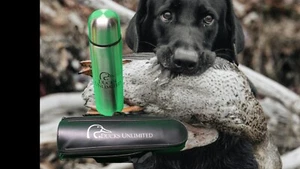 Vintage Ducks Unlimited Metal Thermos with Carrier and Adjustable Strap - Picture 1 of 4
