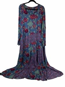 Soft Surroundings Ismeralda Maxi Dress Long Sleeve Blue Purple Floral Plus 2X
