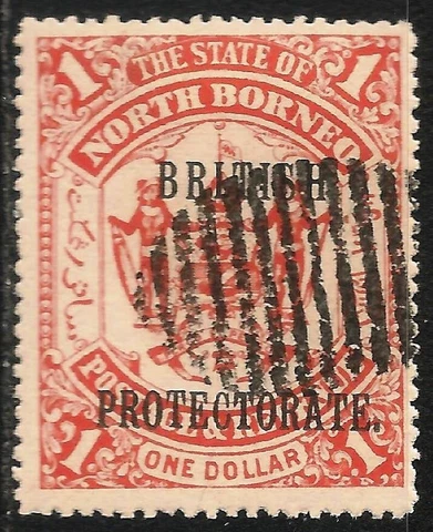 North Borneo #118 VF USED CTO - 1901 $1 Coat of Arms with Supporters - Ovp't Cover